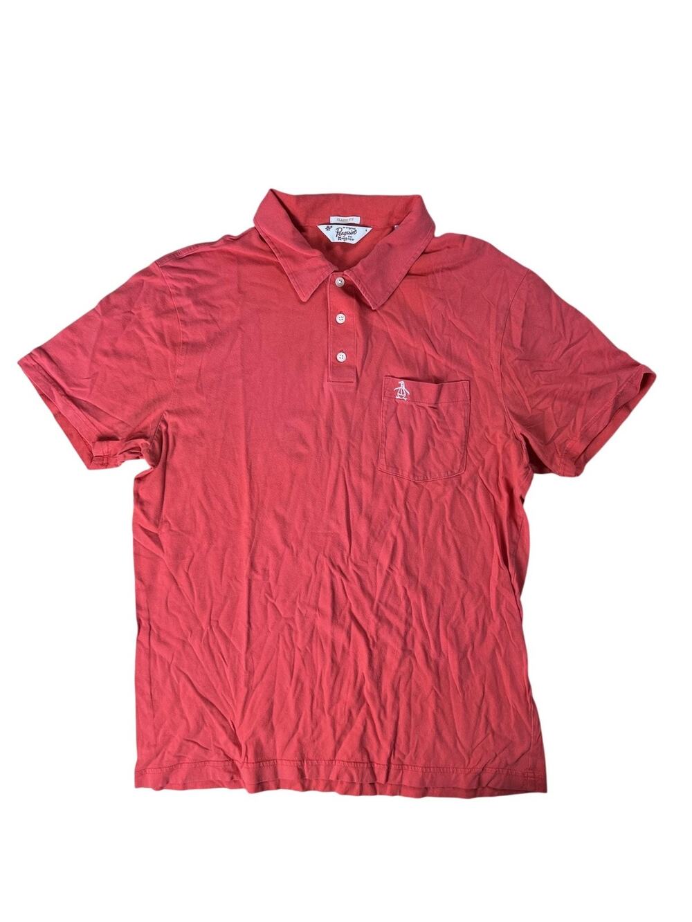 Original Penguin Polo Mens L Red Classic Fit Pocket Embroidered Cotton Jersey